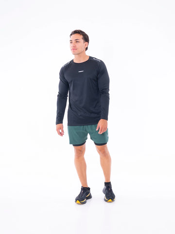 PANTALONETA RUNNING M2 - VERDE ESMERALDA - NEGRO