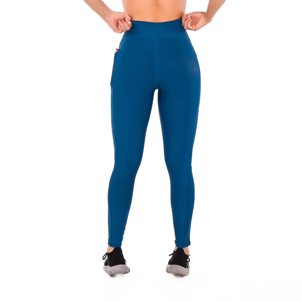 Leggins Deportivos Mujer con Bolsillo Lateral - Azul Petroleo