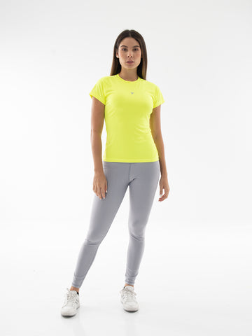 Camiseta Deportiva de Mujer Compresión Manga Corta – Amarillo Neón