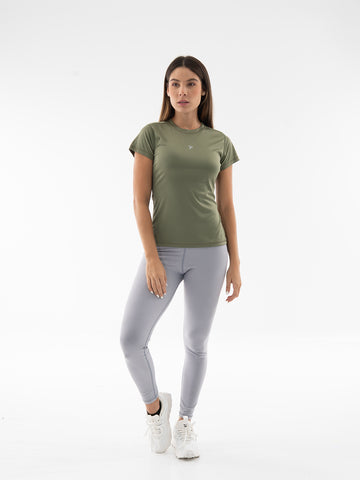 Camiseta Deportiva de Mujer Compresión Manga Corta – Verde Militar