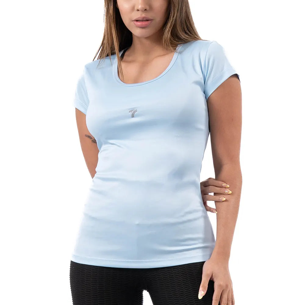 BLUSA MANGA CORTA MUJER - AZUL CELESTE