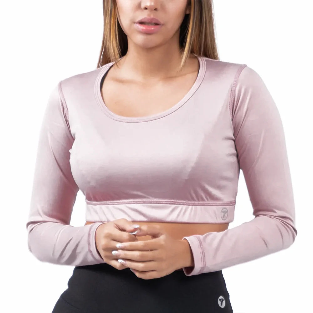 BUZO TOP MANGA LARGA-ROSA CREPE CLARO