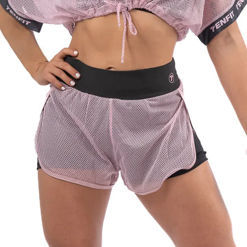 SHORT DEPORTIVO DOBLE CAPA MESH TRAP MUJER - ROSA CREPE CLARO