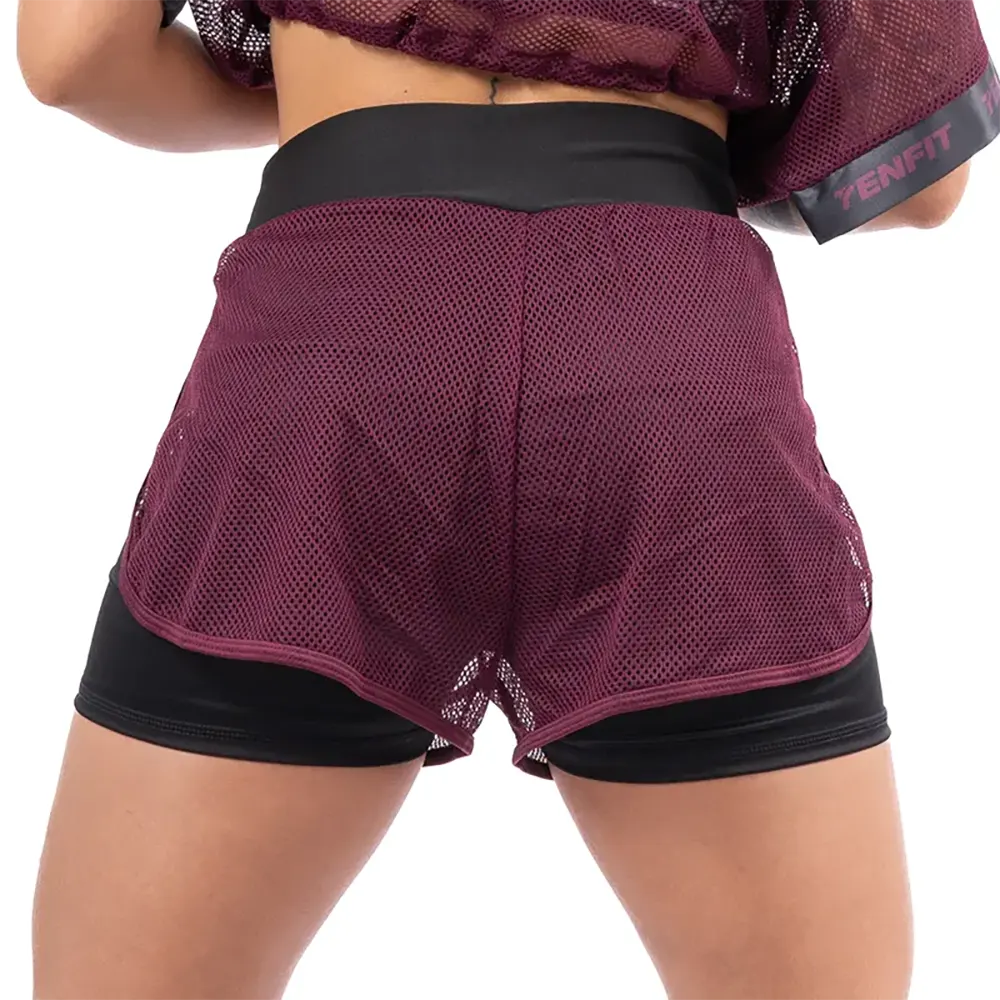 SHORT DEPORTIVO DOBLE CAPA MESH TRAP MUJER - VINOTINTO