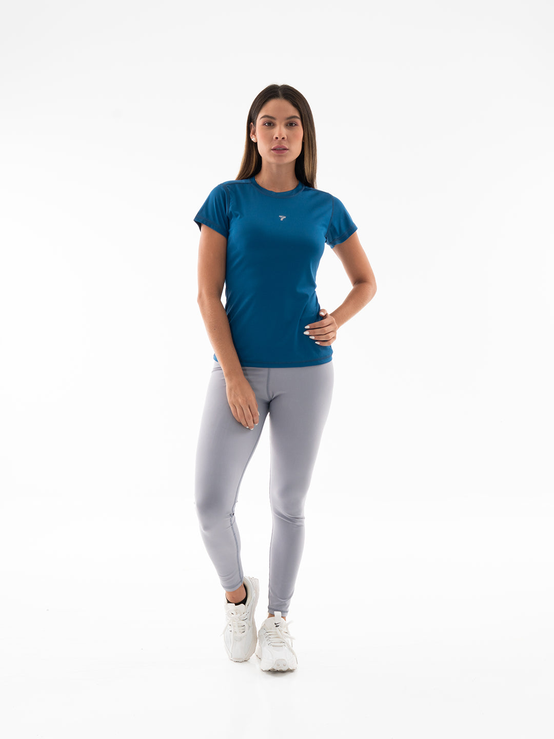 Camiseta Deportiva de Mujer Compresión Manga Corta – Azul Petroleo