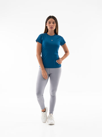 Camiseta Deportiva de Mujer Compresión Manga Corta – Azul Petroleo