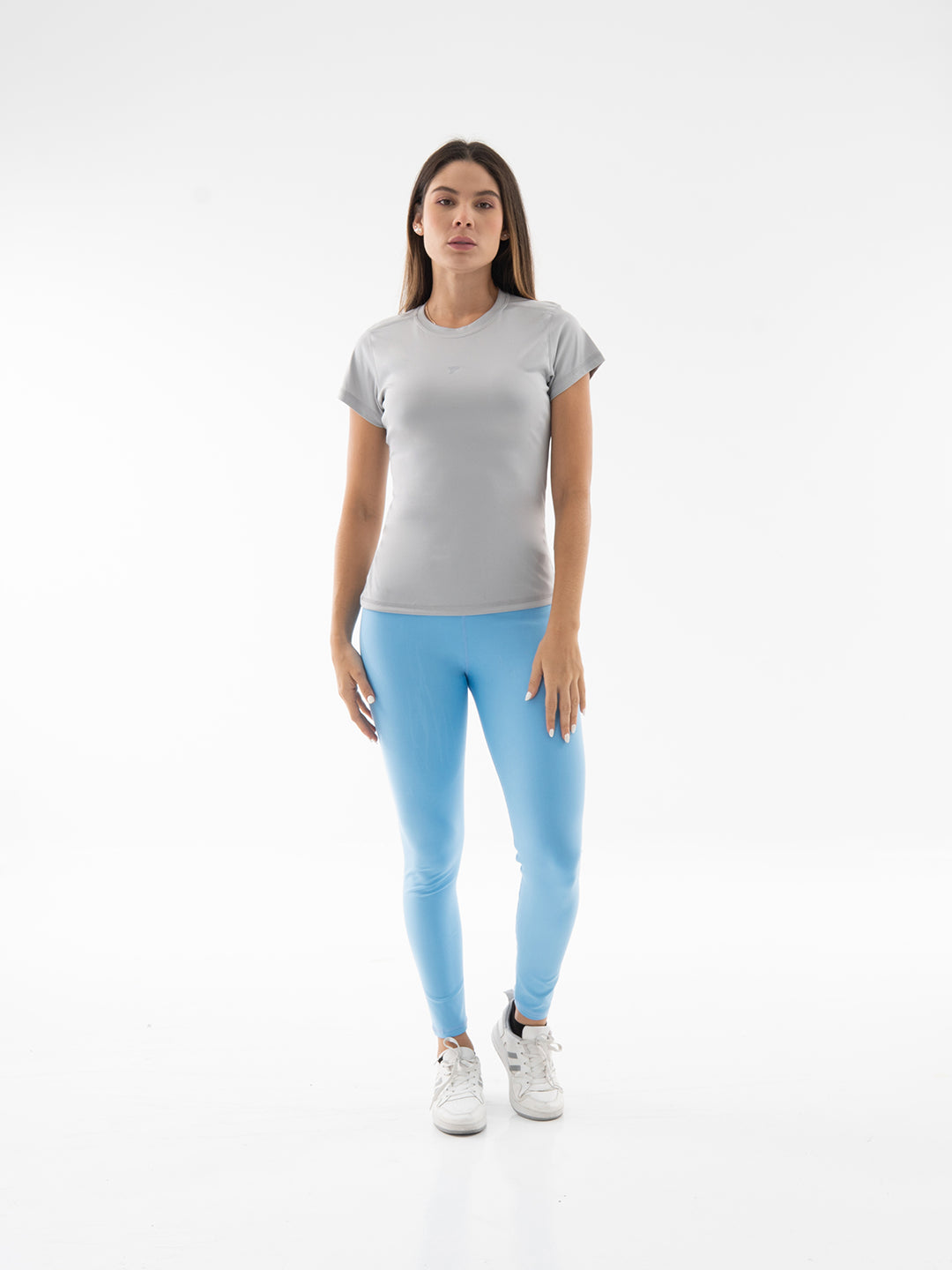 Camiseta Deportiva de Mujer Compresión Manga Corta – Gris Claro