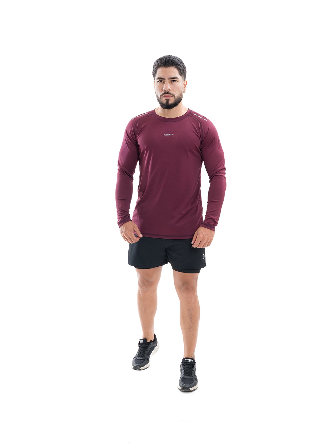 Camiseta Manga Larga para Running de Hombre - Vinotinto Oscuro