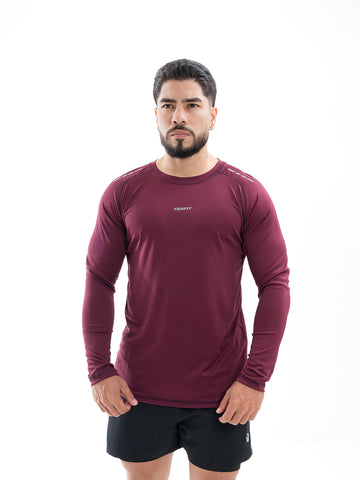 Camiseta Manga Larga para Running de Hombre - Vinotinto Oscuro