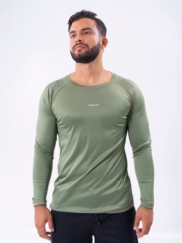 Camiseta Manga Larga para Running de Hombre - Verde Militar