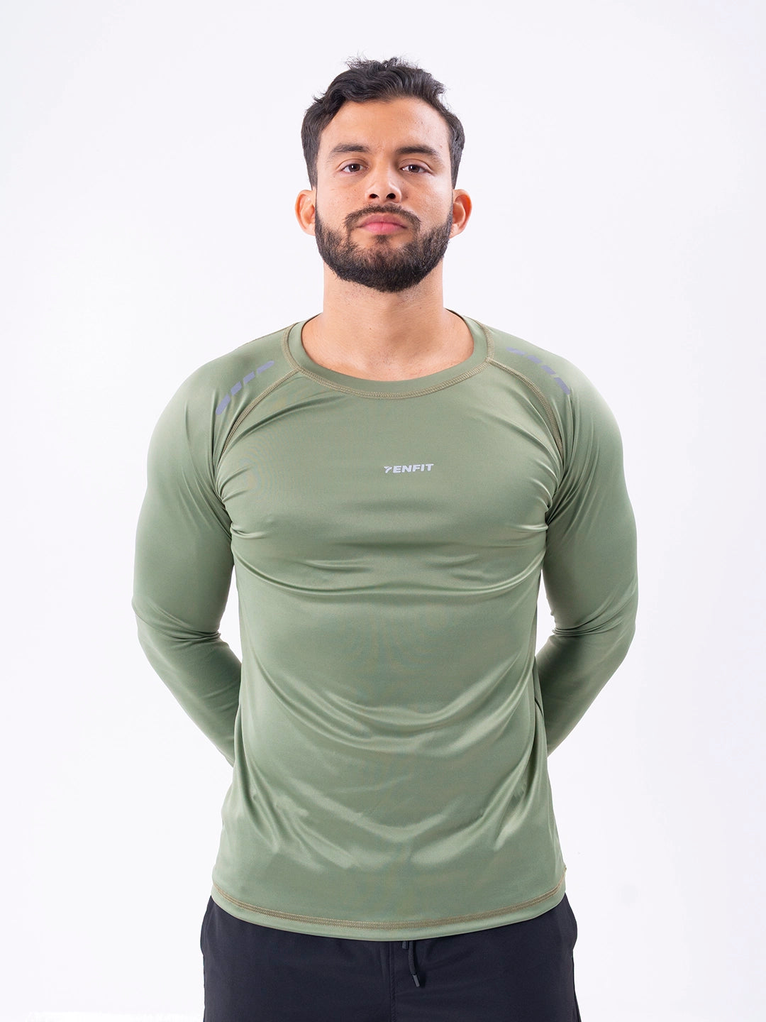 Camiseta Manga Larga para Running de Hombre - Verde Militar