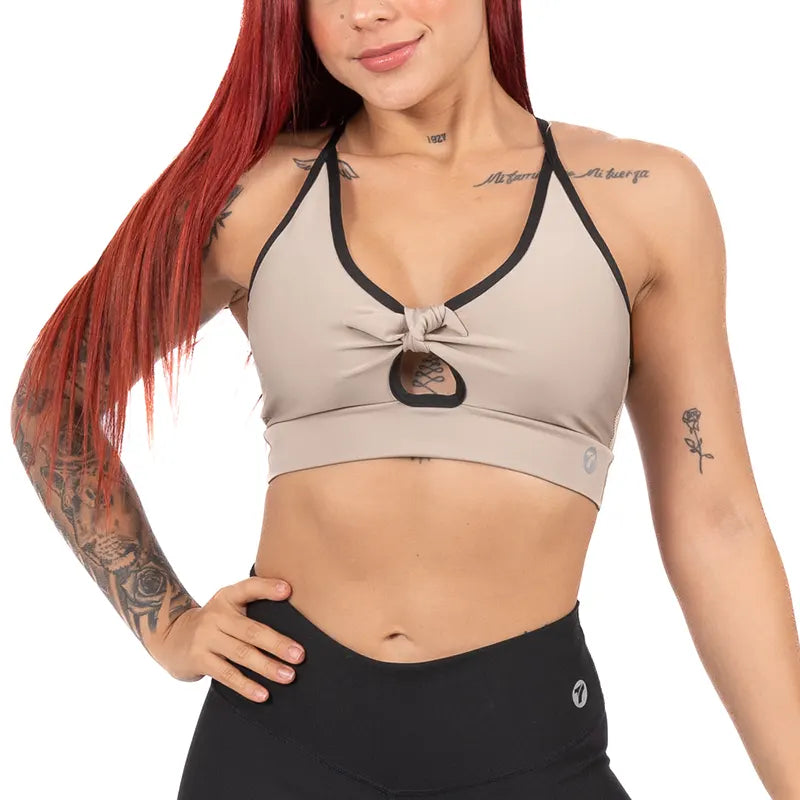 TOP KARINA UNICOLOR - CAQUI METALIZADO